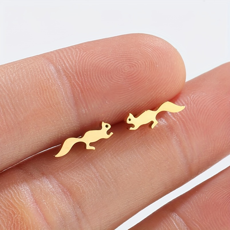 Stainless Steel Squirrel Stud Earrings, Animal Jewellery
